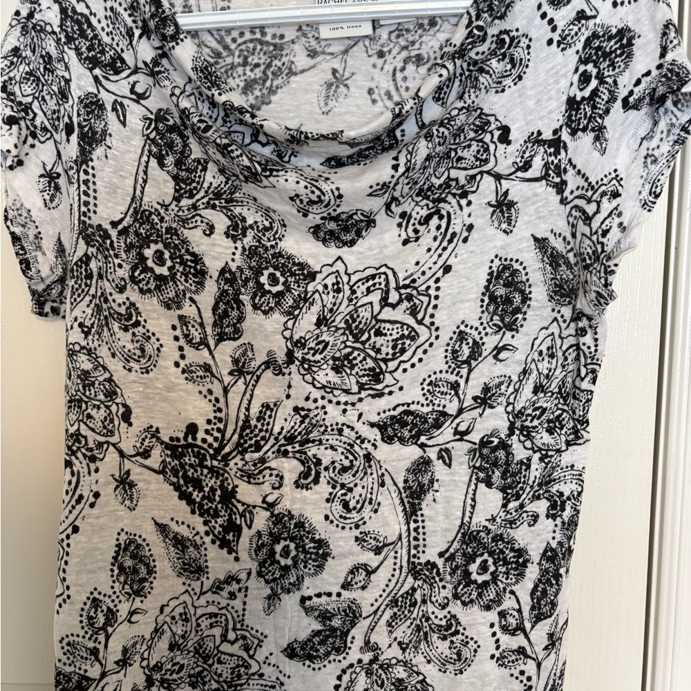 Rachel Zoe Black and White Floral Short Sleeve Top